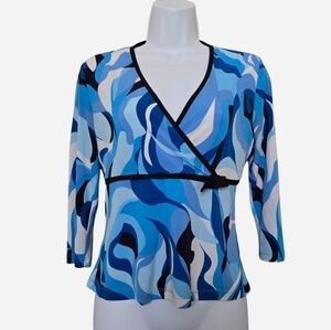 Baranda Vintage Y2K trippy Groovy Abstract blue v neck top blouse size small